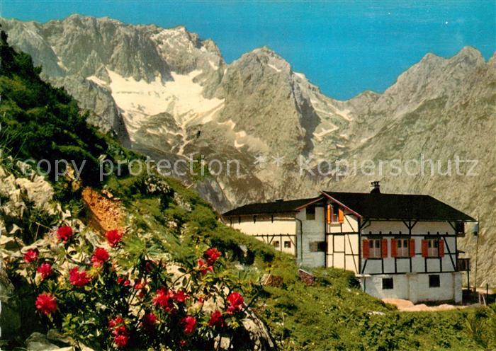 Hoellental Wetterstein Knappenhaeuser mit Zugspitze Hoellentalferner Riffelschar