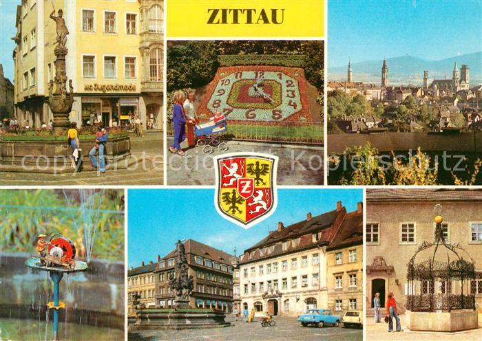 Zittau Rolandbrunnen Blumenuhr Schleifermaennchen Herkulesbrunnen