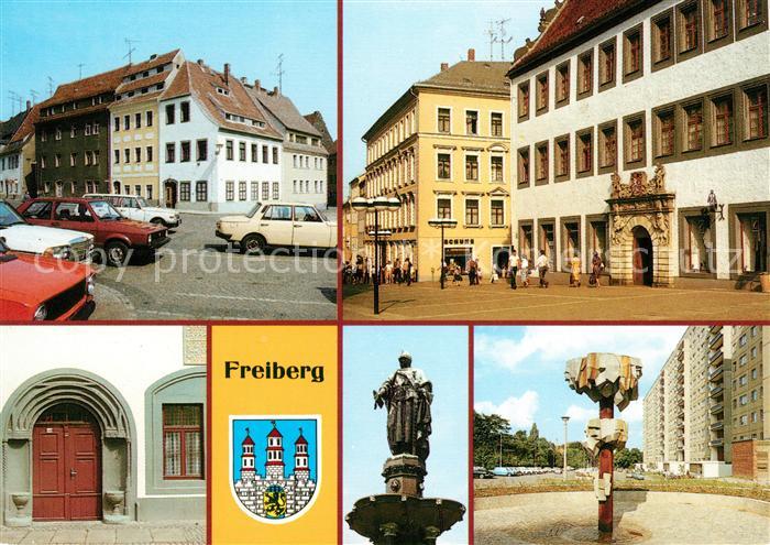 Freiberg Sachsen Untermarkt Obermarkt Schoenlebehaus Kristallbrunnen Brunnendenk