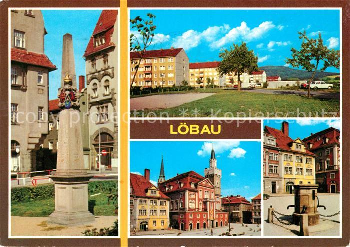 Loebau Sachsen Postmeilensaeule Rathaus Platz der Befreiung