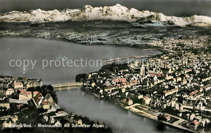 Konstanz Bodensee Rheinausfluss Alpen Fliegeraufnahme