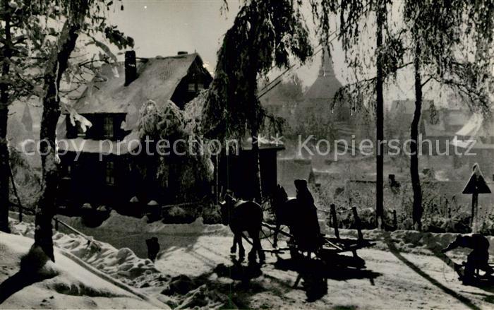 Seiffen Erzgebirge Dorfeingang Pferdeschlitten