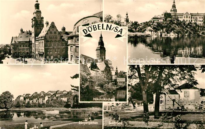 Doebeln Rathaus Nikolaikirche Schlossberg Schule Buergergarten Stadtbad