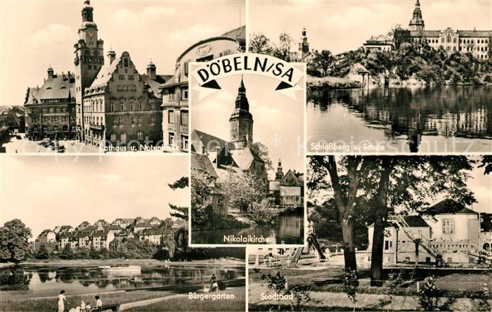 Doebeln Rathaus Nikolaikirche Schlossberg Schule Buergergarten Stadtbad
