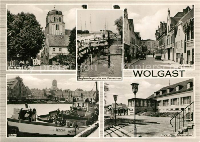 Wolgast Mecklenburg-Vorpommern Kirchplatz Segleranlegestelle am Peenestrom Stein