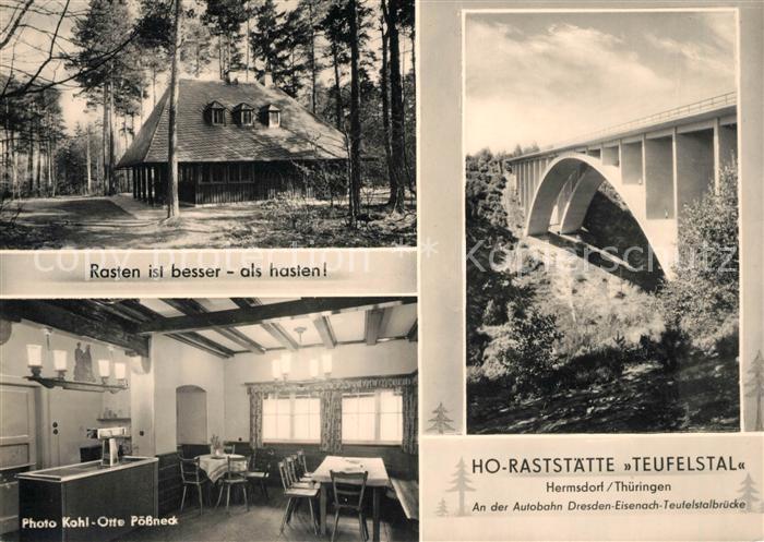 Hermsdorf Thueringen HO Raststaette Teufelstal Gaststube Autobahnbruecke