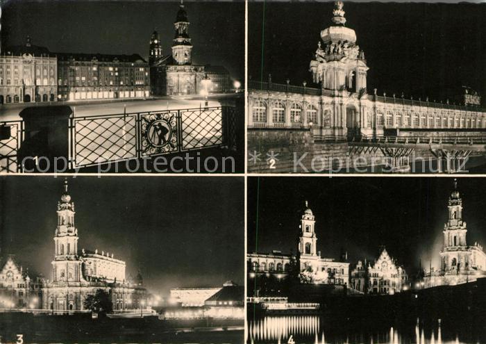 DRESDEN Elbe bei Nacht Altmarkt Kreuzkirche Zwinger Kranentor Kath Hofkirche Bru
