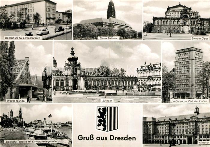 DRESDEN Elbe Hochschule fuer Verkehrswesen Neues Rathaus Semper Oper Blaues Wund