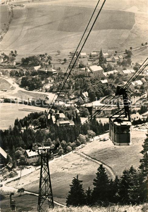 Oberwiesenthal Erzgebirge Ortsblick mit Seilbahn