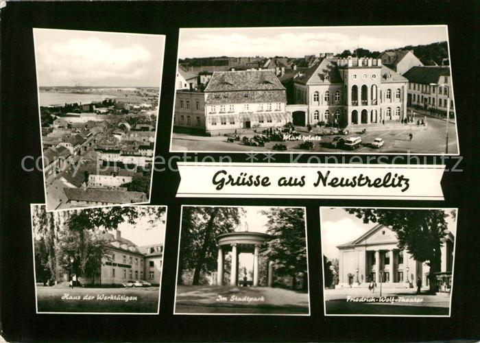 Neustrelitz Panorama Marktplatz Haus der Werktaetigen Stadtpark Friedrich Wolf T