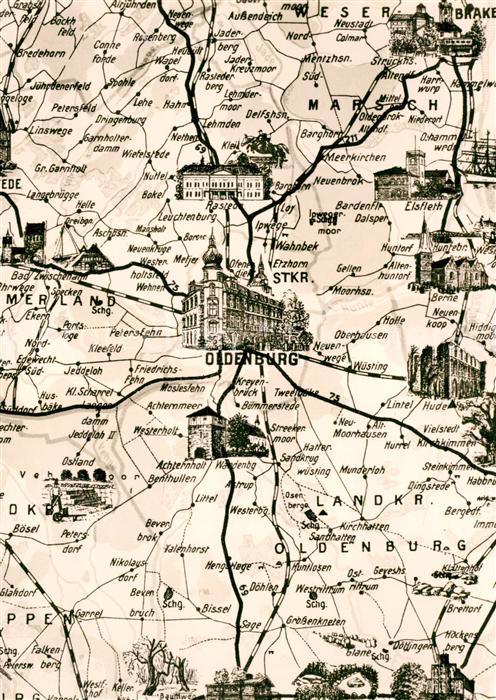 Oldenburg Niedersachsen Ausschnitt aus der Bilderkarte von Nordwestdeutschland