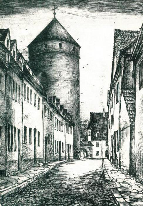 Freiberg Sachsen Pfarrgasse Nach Rohrfederzeichnung Helmut Rudolph