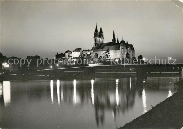 Meissen Elbe Sachsen Burg Beleuchtung