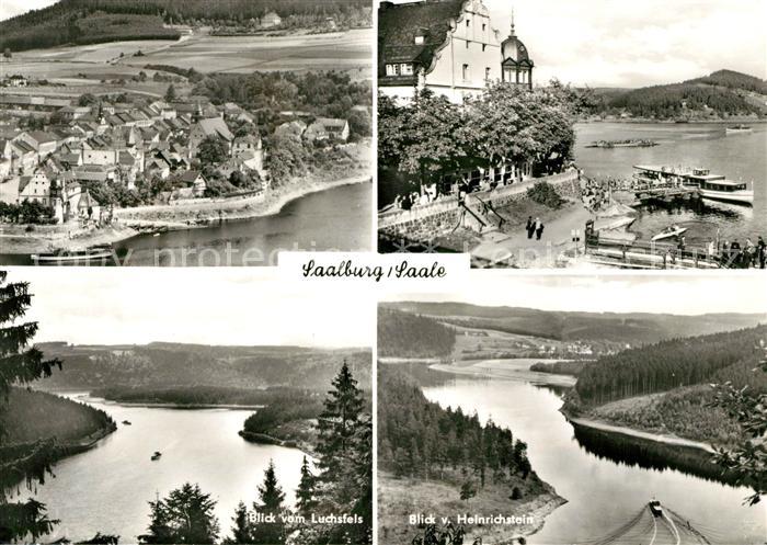 Saalburg Saale Blick vom Luchsfels und vom Heinrichstein Faehrschiff Panorama