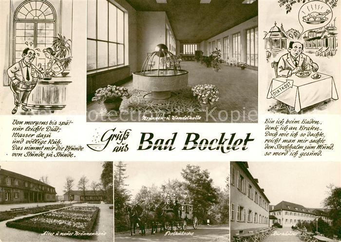 Bad Bocklet Brunnen und Wandelhalle Karikatur Diaetkost Postkutsche