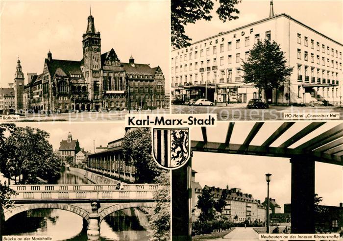 Karl-Marx-Stadt Rathaus HO Hotel Chemnitzer Hof Bruecke Markthalle Klosterstrass