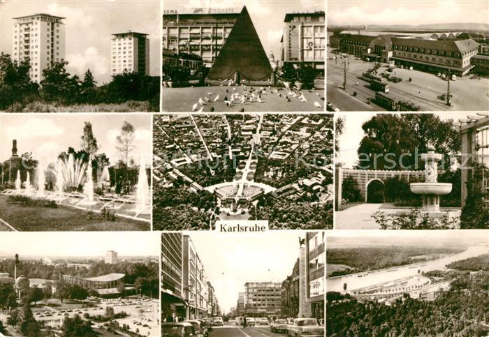 Karlsruhe Baden Hochhaeuser Pyramide Hauptbahnhof Wasserspiele Tullabad