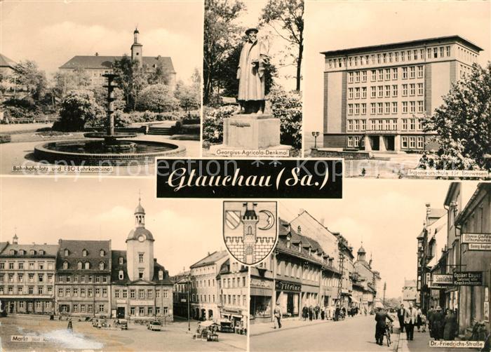 Glauchau Bahnhofsplatz Ingenieurschule fuer Bauwesen Markt Rathaus