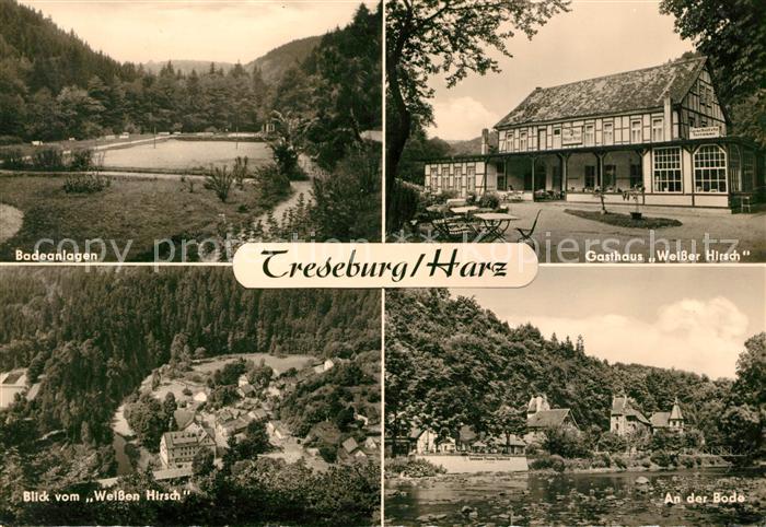 Treseburg Harz Badeanlagen Gasthaus Weisser Hirsch Blick vom Weissen Hirsch An d