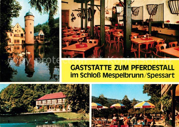 Mespelbrunn Gaststaette zum Pferdestall im Schloss Mespelbrunn Terrasse