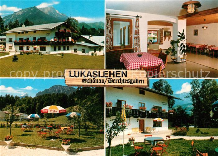 Schoenau Berchtesgaden Haus Lukaslehen Gastraum Park Terrasse