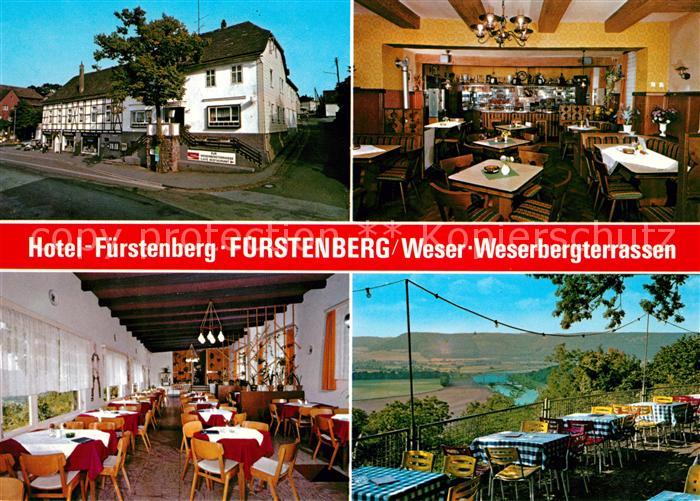 Fuerstenberg Weser Weserberg Terrassen und Hotel Fuerstenberg Gastraum Terrasse