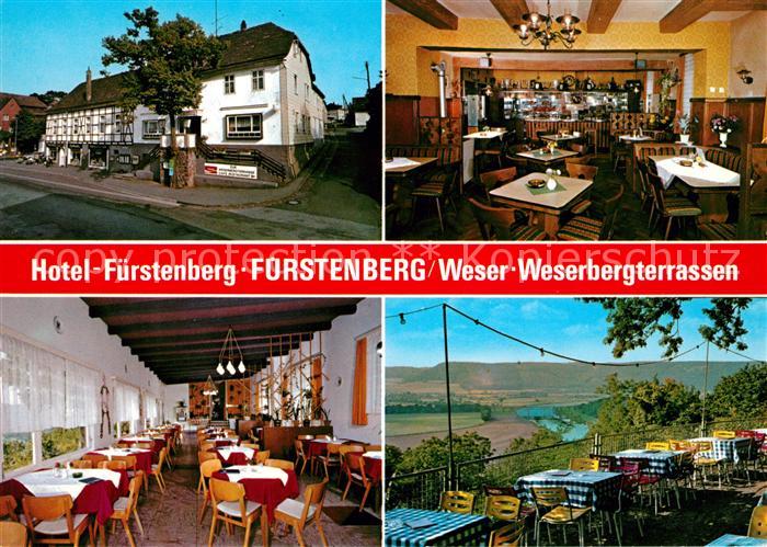 Fuerstenberg Weser Weserberg Terrassen und Hotel Fuerstenberg Gastraum Terrasse