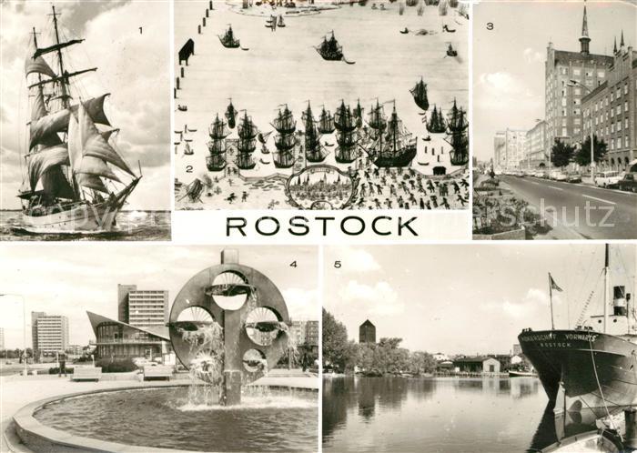 ROSTOCK  CITY Lange Strasse Kosmosbrunnen Segelschulschiff Wilhelm Pieck