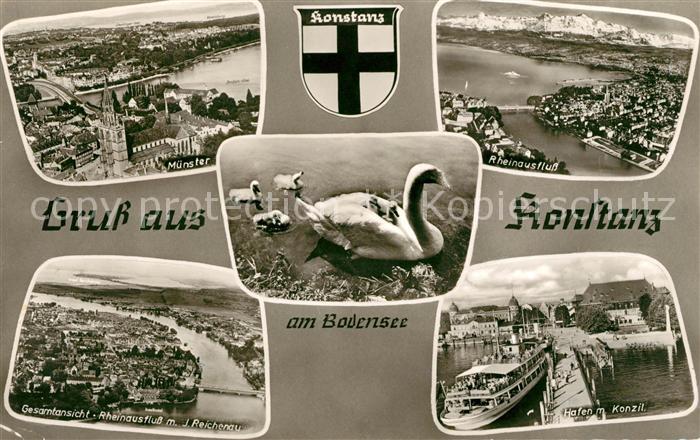 Konstanz Bodensee Muenstr Rheinausfluss Fliegeraufnahme Hafen mit Konzil