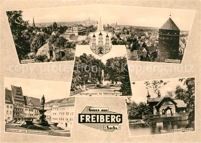 Freiberg Sachsen Panorama Donatsturm Obermarkt Brunnendenkmal Schwanschloesschen