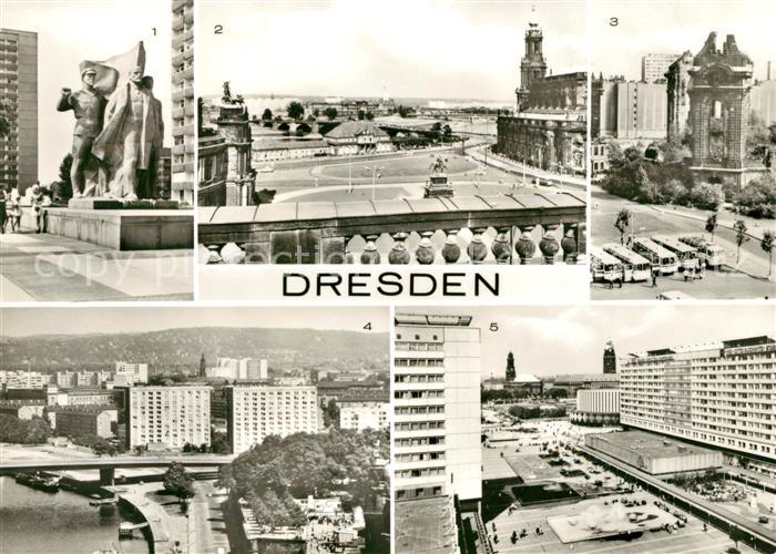 DRESDEN Elbe Lenindenkmal Theaterplatz Ruine der Frauenkirche Bruehlsche Terrass