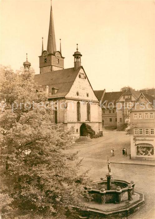 Poessneck Marktbrunnen und Stadtkirche