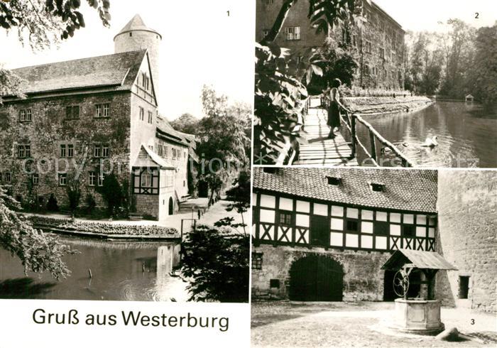 Dedeleben Burg Park mit Bruecke Brunnen im Burghof