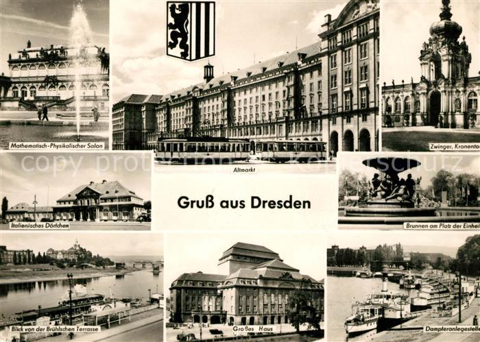 DRESDEN Elbe Math Phys Salon Altmarkt Zwinger Kronentor Ital Doerfchen Brunnen P