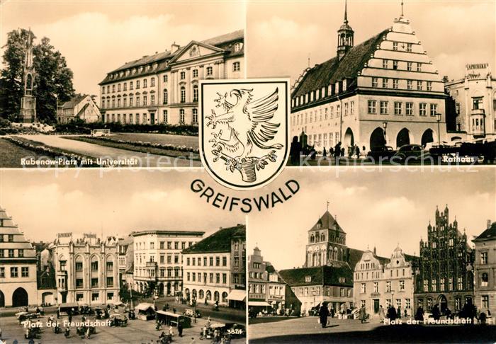 Greifswald Rubenow Platz mit Universitaet Rathaus Platz der Freundschaft