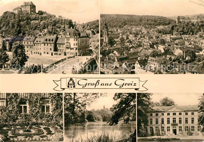 Greiz Thueringen Schloss Stadtblick Park Teich