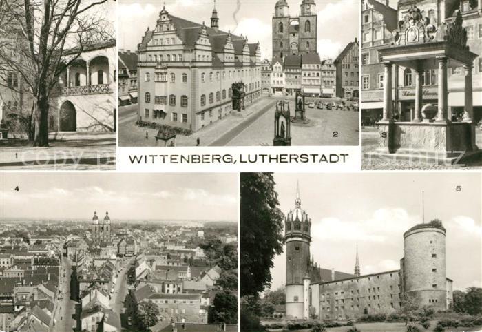 Wittenberg Lutherstadt Lutherhalle Marktplatz Marktbrunnen Schlosskirche und Sch
