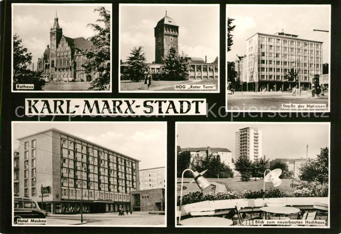 Karl-Marx-Stadt Rathaus HOG Roter Turm Strasse der Nationen Hotel Moskau Hochhau