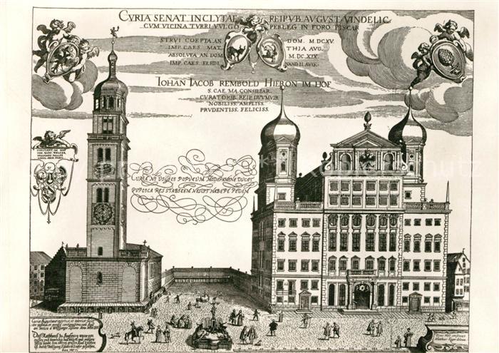 Augsburg Rathaus Perlauf Kupferstich Kager Kuenstlerkarte