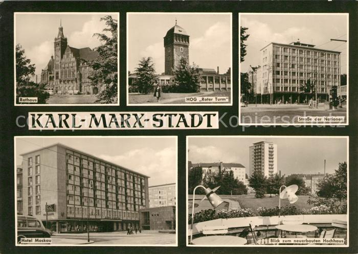 Karl-Marx-Stadt Rathaus HOG Roter Turm Hotel Moskau Hochhaus