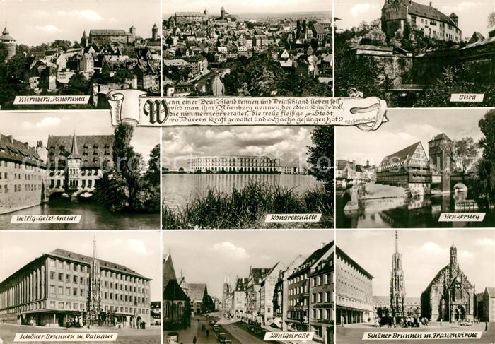 Nuernberg Burg Schoener Brunnen Rathaus Heilig Geist Spital Henkersteg