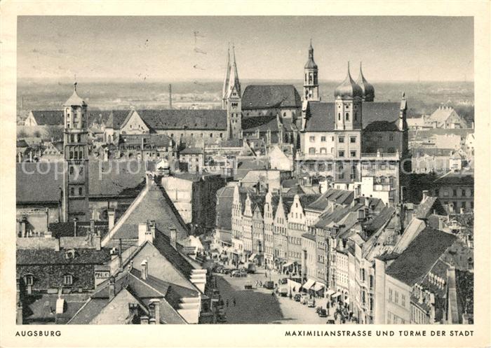 Augsburg Maximilianstrasse Tuerme der Stadt