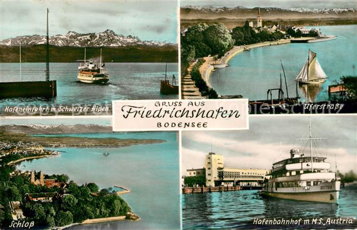 Friedrichshafen Bodensee Hafeneinfahrt mit Schweizer Alpen Uferstrasse Schloss H