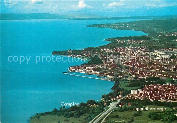 Friedrichshafen Bodensee Fliegeraufnahme mit Camping und Jugendherberge