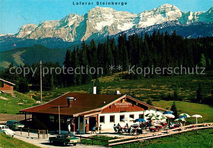 Reit Winkl Cafe Restaurant Almstueberl mit Loferer Steinberge