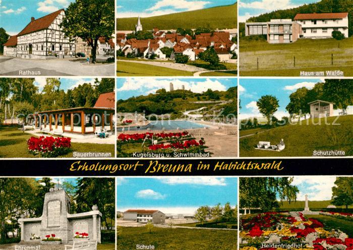 Breuna Rathaus Haus am Walde Sauerbrunnen Kugelsburg Schwimmbad Schutzhuette Ehr