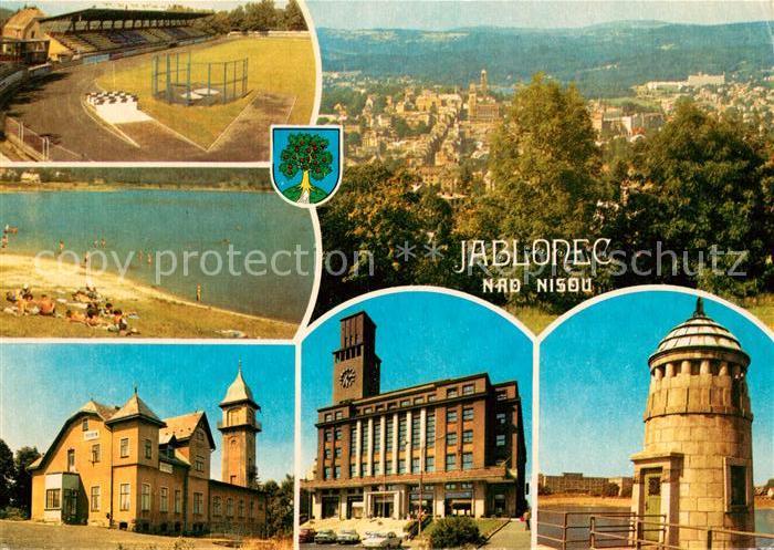 Jablonec nad Nisou Cast arealu stadionu Streinice Panorama Koupaliste na prehrad