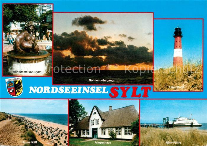 Insel Sylt Wilhelmine von Sylt Sonnenuntergang Leuchtturm Rotes Kliff Roem Faehr