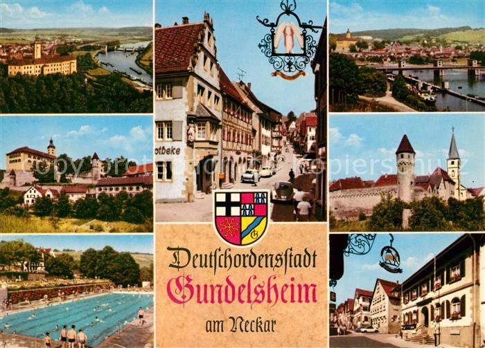 Gundelsheim Neckar Schloss Schwimmbad Bruecke Stadtansicht