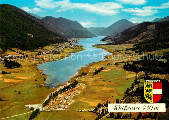 Weissensee Kaernten Fliegeraufnahme Badesee